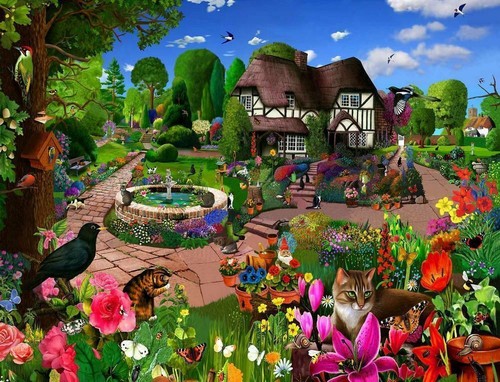 Cats cottage garden 1000 - cats, in