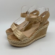 UNISA suede strappy sandals 38 5 VGC wedges chunky woven raffia shoes