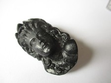 Antique glass brooch - raised cameo style lady - Victorian - 40 mm x 25 mm