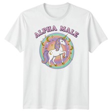 Alpha Male Unicorn Fantasy Mens T-Shirt Magic Rainbow Tee