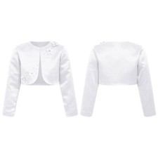 Kids Girls Satin Bolero Shrug Long Sleeve Cardigan Jacket Wedding Dress Cover Up