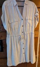 Italian unbranded Linen Shirt Safari Style Dress button front elastic waist10/12