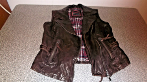 Brown genuine leather vest - brown,