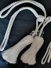 PAIR OF TASSELED BEADED AND CORD  CURTAIN TIE BACKS  - WHITE (GC)