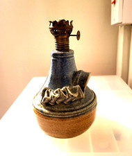 Blue Pottery Oil Lamp No Glass Lid Does Not Require Electric Signed Single Wick