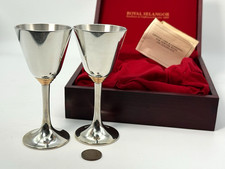 Vintage Goblets Royal Selangor Pair Pewter Silver 24ct Gold Plated Wooden Box