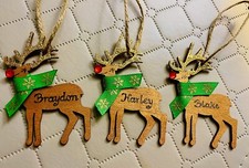 Wooden Reindeer With Your Name, Handmade Hanging Rudolph Christmas Tree Personal