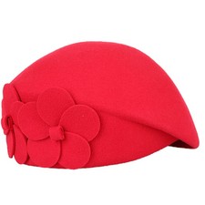 Women Ladies Winter Warm Wool Cap Felt Pillbox Hat Floral Beret Beanie Headwear~