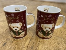 2 X Harrods Fine Bone China 2006 Christmas Bear Mugs 