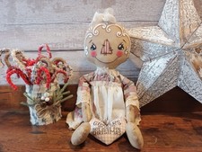 Primitive handmade doll, rustic Christmas Raggedy gingerbread art doll OOAK