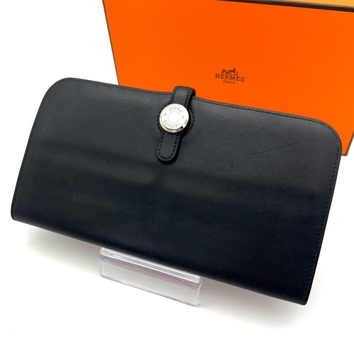 Hermes dogon black long wallet - black,