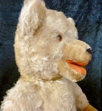 ANTIQUE MOHAIR TEDDY BEAR, STRAW FILLED BEAR, VINTAGE GROWLING BEAR