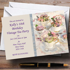 Floral Teacups Pretty Vintage Tea Personalised Party Invitations