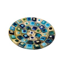 Glass Embossed Dish With Coloured Glass Squares Vintage