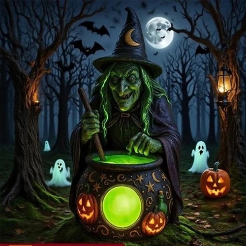 Halloween witch cauldron lamp - witch,