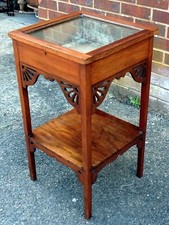 Victorian Arts & Crafts antique walnut bijouterie display cabinet table stand