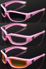 3 PAIR COMBO Pink Choppers Wind Resistant Padded Motorcycle Riding Sunglasses