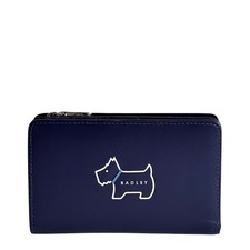 RADLEY Purse Blue Leather Medium Coin Card Wallet - Heritage Dog Outline - New