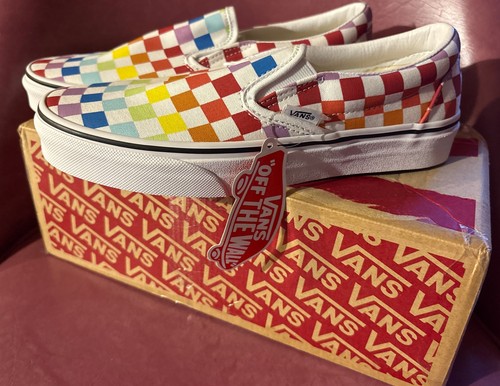 Rainbow checkered vans - vans, unisex