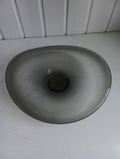Danish Smoked Glass Curved Bowl 13 Inches Across Not Signed FO