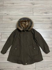 Women Joules Carolyn Swing Tweed Coat Removable Fur Hood Collar size S