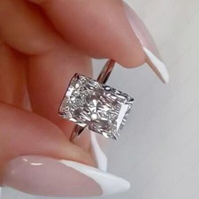 3.25Ctw Radiant Cut Moissanite Hidden Halo Engagement Ring 14K White Gold Plated