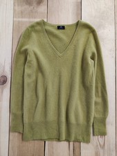 F&F SIGNATURE 100% CASHMERE JUMPER CHARTREUSE GREEN V-NECK WOMENS PULLOVER LIGHT