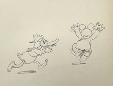 Donald Duck Long-bill + Mickey Production Drawing Walt Disney 1935 Cel Original