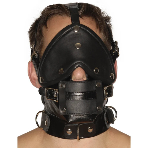 Leather bondage hood - bondage,