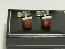 Dunhill 925 Silver Raw Carnelian Stone Square Cufflinks