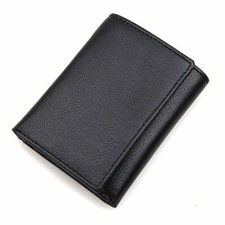 Black Small Real Leather Trifold Wallet Purse RFID BLOCKER Slim Wallets For Men