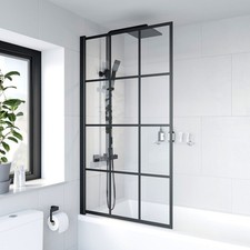 Bath Shower Screen Black Grid