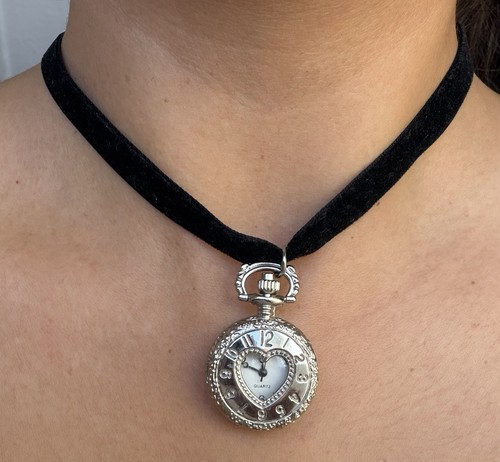 Silver heart clock locket - silver,