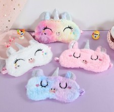 4 pcs Set - Cute Plush Sleep Eye Masks Cartoon Animal Soft Fluffy Travel Unicorn