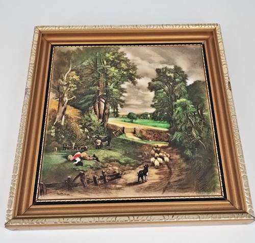 Farmyard tile scene gold - scene,