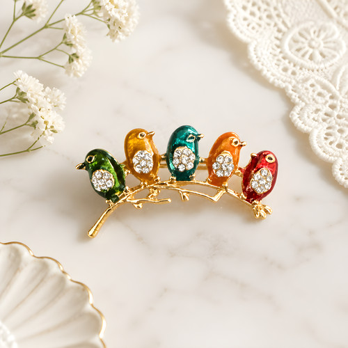 Gold tone five birds - gold,