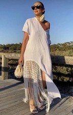 Zara Long Fringed Linen Dress