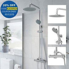 Bathroom Shower Mixer Thermostatic Set Twin Head Chrome Exposed Valve Round Set