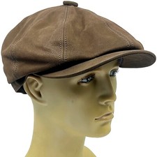 Peaky Blinders 100% Leather Cap Hat Newsboy Gatsby Vintage Brown Flat Baker Boys