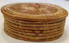 Vintage Handmade Oval Coil Basket African? Srorage Spring Deco