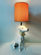 PRELOVED NEXT DOG LAMP WITH VTG YELLOW BROWN MUSTARD FABRIC LAMPSHADE 2013