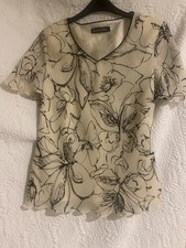 Jacques Vert Ivory Black Floral Print  Top Blouse Size UK 10