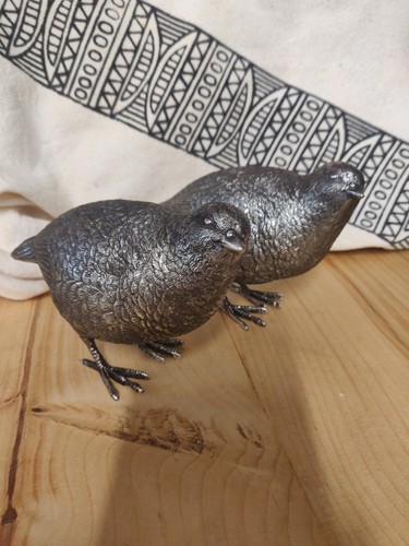Silver tone quail figurines - tone,