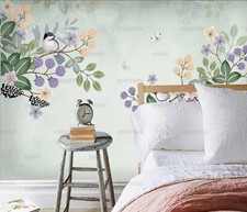 3D Hand Drawn Fresh Floral Bird Self-adhesive Removeable Wallpaper Wall Mural