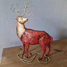 Rare Tin Plate Enamel Christmas Reindeer Xmas Ornament Figurine Red Gold Vintage