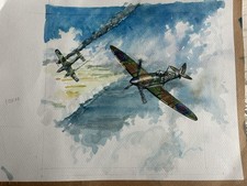 Unframed UnSigned Watercolour By John Michael Webster WW2 Spitfire Aviation