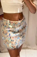 ZARA Nude Mesh Floral Sequin