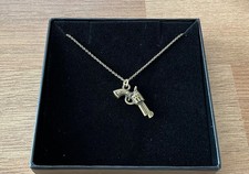 Pistol Hand Gun Pendant Necklace Gold Tone.