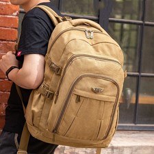 Men's Durable Canvas Backpack Large Heavy Duty Travel Hiking Rucksack