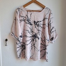 Made In Italy Light Pink Floral Linen Lightweight Blouse Tunic Chest 34-46in